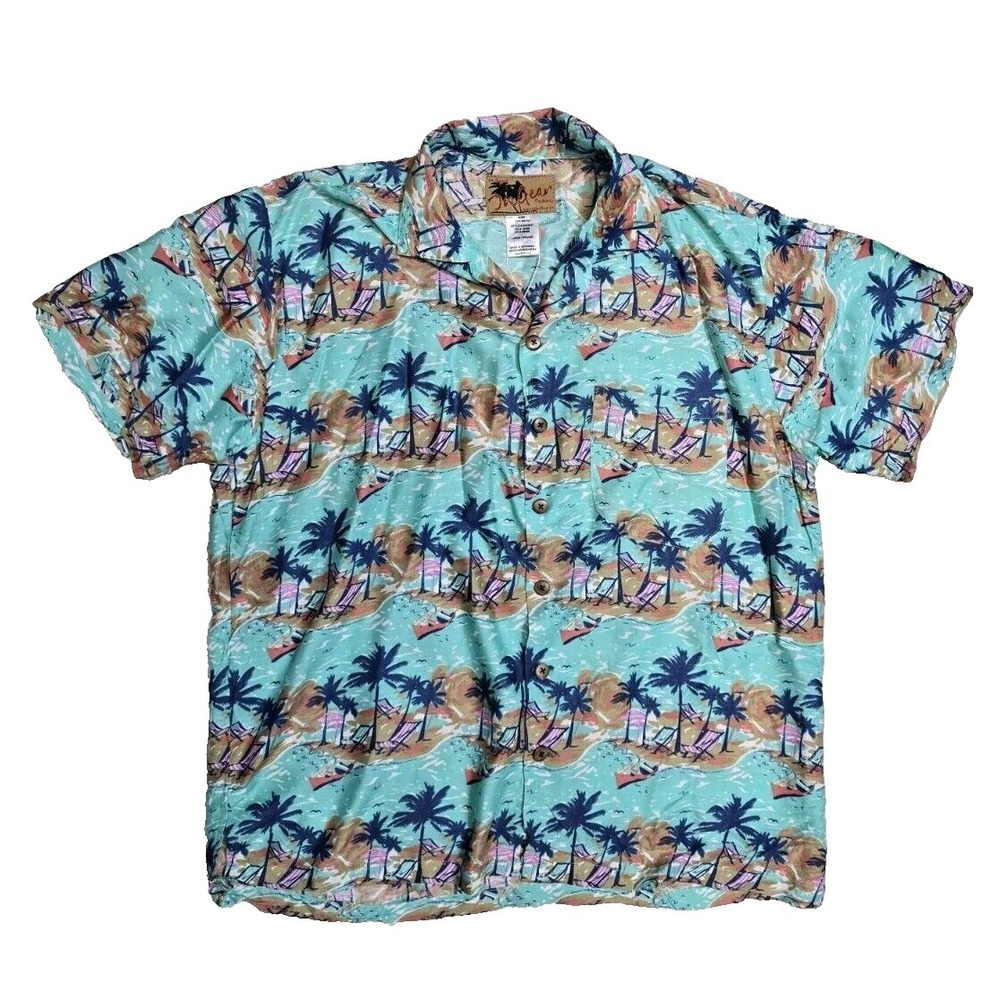 The Original  Ingear Fashions Hawaiian Summer Shirt Men's  Blue Palm‎ Trees NWT